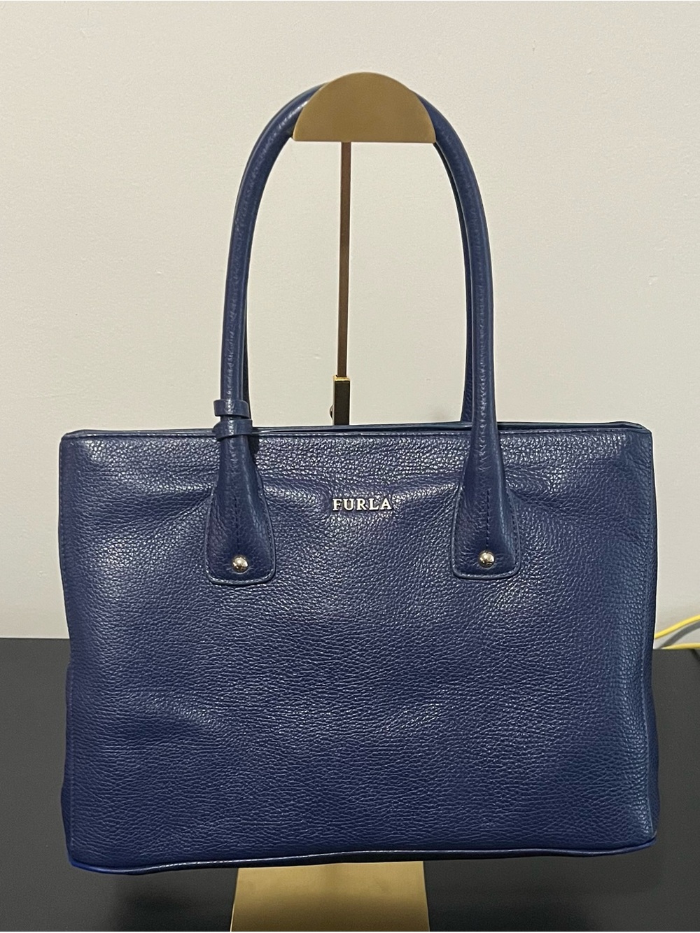 Furla Deep Blue Pebbled Leather Tote - Picture 12 of 12